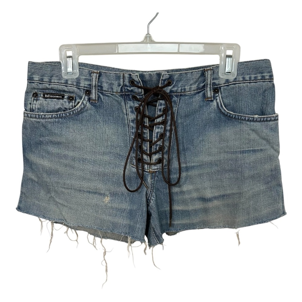 D&G Dolce and Gabanna Vintage Y2K Denim Lace-Up Jean Shorts